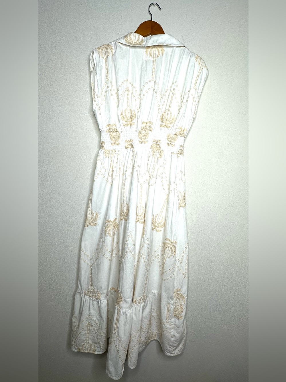 Palm Embroidered Cotton Midi Dress White Resort Coastal Boho Umgee M - Picture 6 of 10
